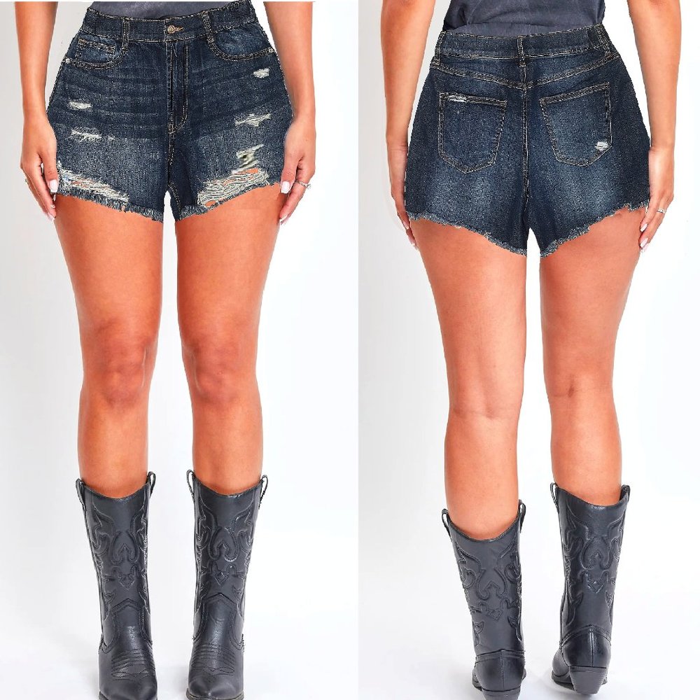 Sexy Mid Rise Ripped Distressed Raw Hem Better Butt Denim Jean Shorts Sz 20